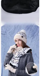Detail of winter knit gloves with touch screen fingertips and warm fleece lining