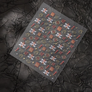 3D Chinese New Year nail stickers with gold lion dance, fortune motifs and red gold patterns