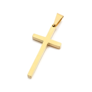 Polished gold stainless steel cross pendant necklace with a minimalist glossy finish