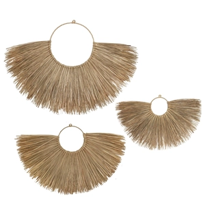 Set van drie bohemien zeegras waaier wanddecoraties in verschillende maten voor wanddecor