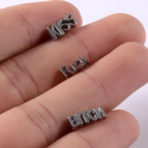 Punk stainless steel tongue rings with Kiss and Bitch letter pendants for piercings