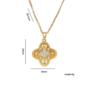 Collana quadrifoglio in acciaio inossidabile placcato oro 18k con zircone, 18x20mm