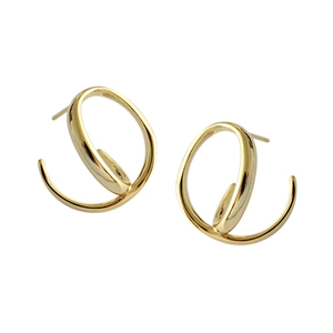 Minimalist S925 sterling silver earrings with irregular golden geometric loop design