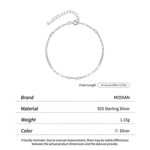 Minimalist S925 sterling silver paperclip chain bracelet with adjustable 16+4cm link