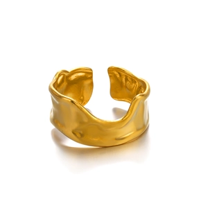 Minimalist gold irregular wide ring with lava texture and adjustable open band
