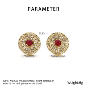 Technical dimensions of 20mm diameter round rhinestone stud earrings in stainless steel