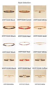 Selection of slim leather belts for women with various stylish metal buckles and colors