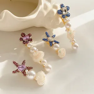 Barrettes Étoile De Mer Coquille Künstliche Perle Strass Asymétriques Florales Bec De Canard Accessoires Style Vacances Femmes