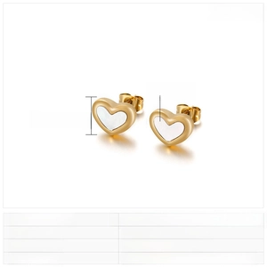 Detailed size and specs for small heart earrings with white shell inlays on gold finish