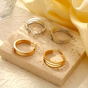Orecchini A Cerchio Multistrato Placcati Oro 18K Acciaio Inossidabile Circolare Geometrico Retro Gioielli Per Donne