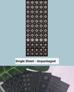 Detail of P04 nail art stickers featuring butterfly and heart patterns on single sheet