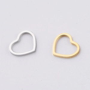 Polished silver and gold hollow heart-shaped stainless steel pendant charms for DIY jewelry