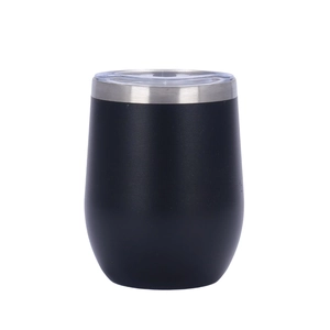 12oz vacuum insulated matte black stainless steel wine tumbler with clear lid