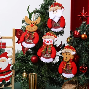 Set of four plush Christmas ornaments featuring Santa, Reindeer, Snowman, and Bear designs