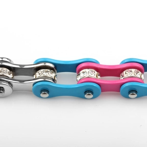 Bracelet chaîne de vélo coloré pour homme en acier inoxydable avec incrustation diamant