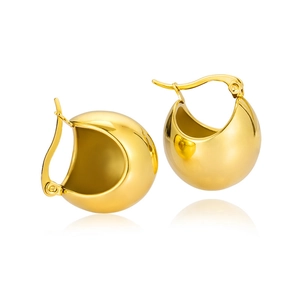 Polished chunky gold hollow C-shaped hoop earrings in minimalist stainless steel
