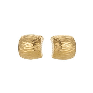 Detailed close-up of 14K gold plated stainless steel earrings with hammered texture