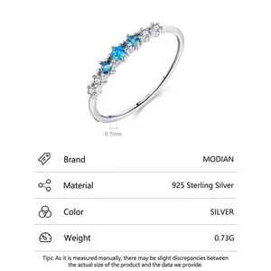Minimalist S925 sterling silver ring featuring blue zircon stones and thin 0.7mm band