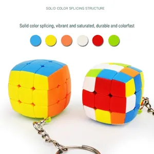 3x3 mini magic cube keychain with vibrant stickerless colorful blocks and metal ring