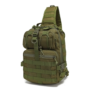 Tactical military sling chest bag in olive green nylon with MOLLE webbing and padded strap