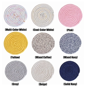 Round cotton braided coasters in nine different colors including solid and mixed tones