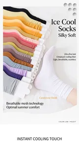 Detailed close-up of ribbed ice silk socks in vibrant candy colors and velvet texture