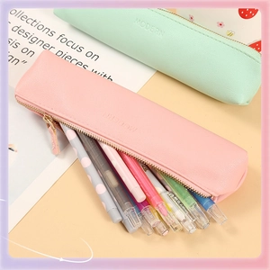 Minimalist PU leather pencil cases in pastel pink and green with modern lettering