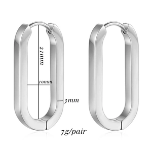 Detailed dimensions of 3mm wide silver stainless steel U-shaped hoop earrings