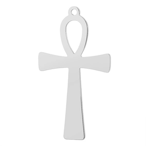Detailed view of silver polished stainless steel Ankh cross pendant with hanging loop