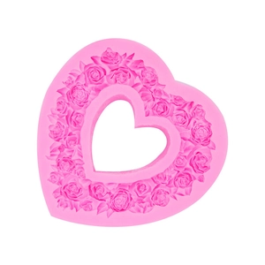 Rose Heart Wreath Silicone Mold For Fondant Chocolate Baking DIY Clay Craft Heart Shaped Flower Cake Decoration