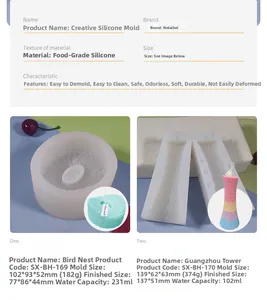 Detailed food-grade silicone molds for DIY ice cream in bird nest and canton tower shapes