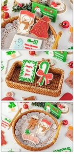 Close-up of colorful Christmas fondant cookie molds featuring Santa and Snowman shapes