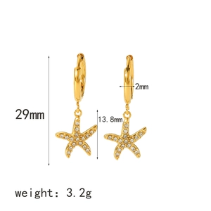 Exquisite 18K gold-plated stainless steel starfish earrings with zircon detailing