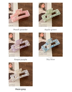 Variety of five colorful tortoiseshell acetate hair claws in high-quality rectangular design