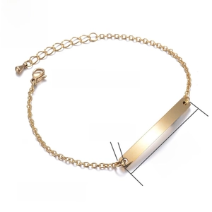Polished gold stainless steel bar bracelet with 40mm tag and adjustable 17cm plus 4cm chain