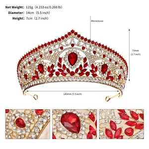 Detailed size specifications for the bridal rhinestone tiara showing 14cm diameter and 7cm height