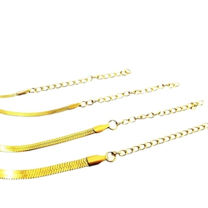Flat gold snake bone chain bracelet in stainless steel with lobster clasp and extender