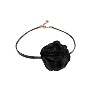 French vintage style black rose flower choker necklace with adjustable chain for women