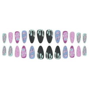 Halloween press-on nails with 24pcs long almond monster eye and bone art designs