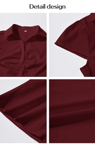 Détails du cardigan Y2K à manches courtes montrant l'encolure et la texture du tissu bordeaux