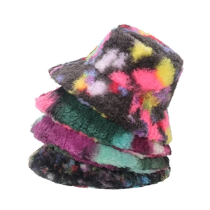 Cappello Alla Pescatora In Peluche Tie Dye Colorato Inverno Caldo Pelliccia Sintetica Cappello Da Pescatore Donna Moda Sfumato Morbido Antivento