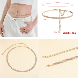 Chaîne de corps dorée à trois rangées de strass, détails de 105 cm de long et 1 cm