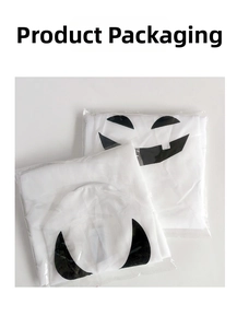 Flat lay of Halloween white ghost windsocks with scary face prints in clear packaging