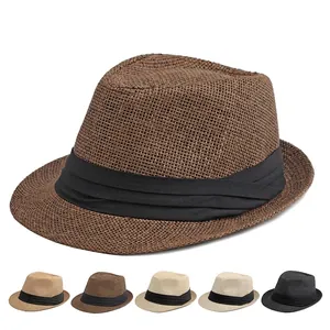 Summer Straw Fedora Hat Breathable Sun Protection Beach Panama Jazz Style Vintage For Men And Women