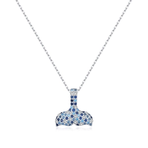 S925 sterling silver mermaid tail necklace with blue gradient pavé cubic zirconia