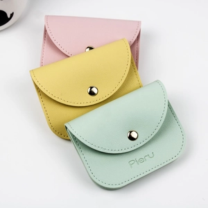 Pastel color minimalist women envelope coin purses in pink yellow and mint green with snap