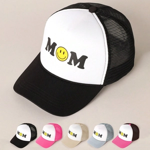 Mom Smiley Face Trucker Hat Mesh Breathable Sun Cap Adjustable Polyester Retro Vintage Casual Outdoor Hat For Women