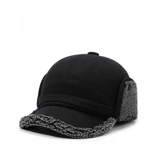 Detailed view of the warm earflaps and soft faux fur lining on this winter baseball cap
