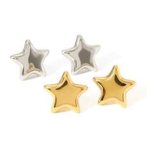 Minimalist star-shaped stainless steel stud earrings in polished gold and silver finishes