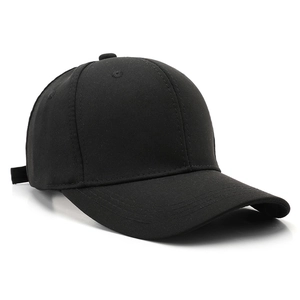 Classic black six-panel baseball cap with curved brim shown from a 45-degree angle view